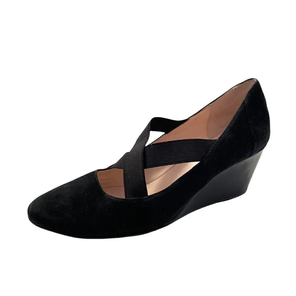 Taryn By Taryn Rose Women's Black Suede Crisscross Strap Wedge Heels Size 9.5